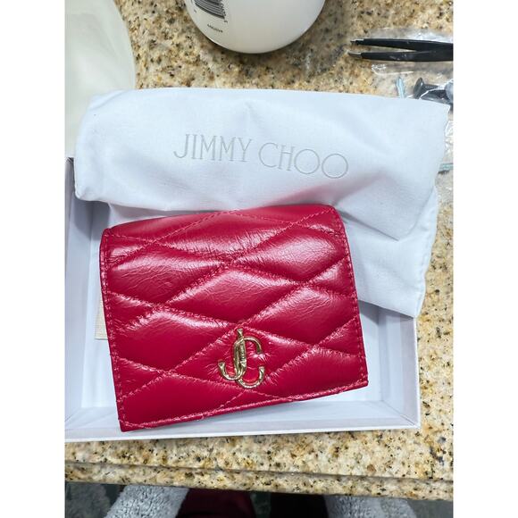 RARE JIMMY CHOO FARONE RASPBERRY CARD WALLET FULL INCLUSION - Picture 6 of 7